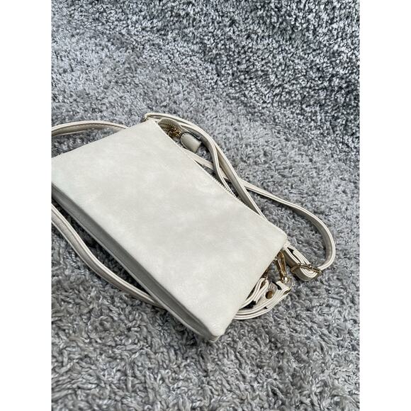 Faux Leather Crossbody Purse Bag Clutch Detachable Strap Small Off White - Picture 6 of 10